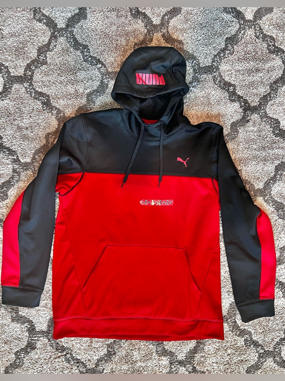 PUMA Men’s WarmCELL Colorblock Hoodie Red Black Size L